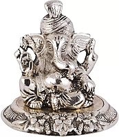 Lavanaya Silver God Shri Ganesh Statue Idol Spiritual Puja Vastu Figurine - Religious Murti Pooja Office Decorative Showpiece - 2 cm  (Silver Plated, Silver)