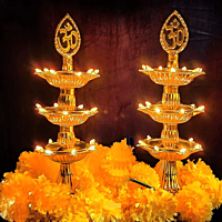 alila 1 Layer OM Electronic Diya Deepak Gold Plated Table Diya  (Height: 3.14 inch)