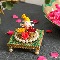 Puja Thali with Holder, Burner, Kumkum Box