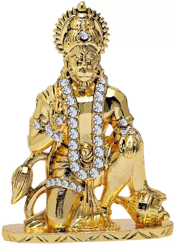 GCT Lord Hanuman Idol | Bajrang Bali Ashirwad Idol (B-50) Gold Metal Statue for Car Dashboard | Mandir Pooja Murti | Temple Puja | Home Decor | Office Showpiece (L*B*H-5.4 x 1.5 x 7.4 Cm)